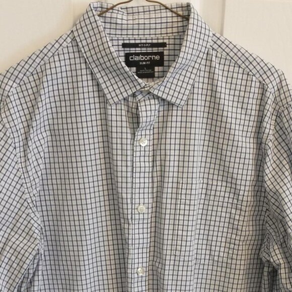 Claiborne Long Sleeve Button Up Men's Shirt, Size Large (Slim), White/Blue - Picture 1 of 6